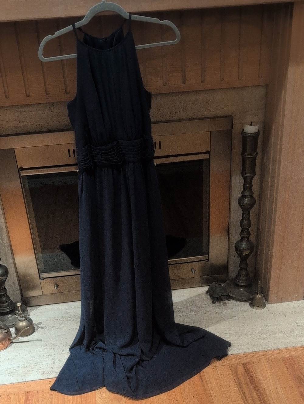 David's Bridal Navy High-Neck Maxi Dress